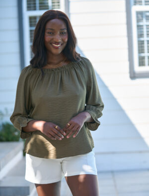 Goddess Bardot Top Olive