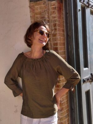 Goddess Bardot Top Olive