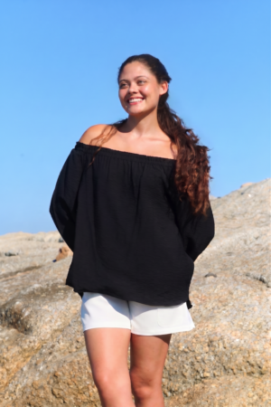 Black goddess top in a peasant style in soft airflow fabric.