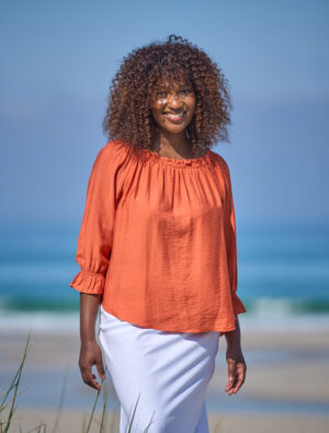 Goddess Bardot Top Apricot Tan